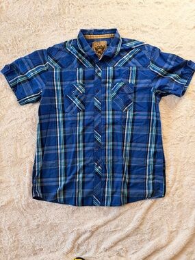 Red Camel 1931 Plaid Short Sleeve Button Down Shirt Blue XL